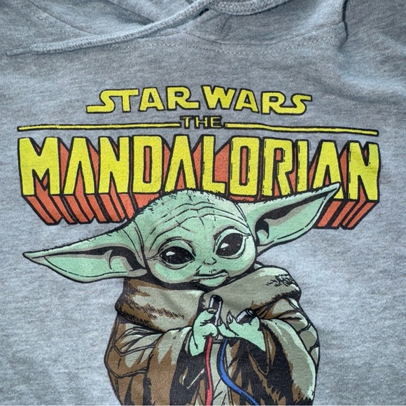 Star Wars The Mandalorian Grogu Baby Yoda Gray Hoodie Men’s Small S - Picture 3 of 8